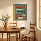 Retro Folk Fish Poster | Colorful Coastal Wall Art