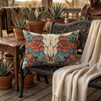 Cow Skull Floral Outdoor Pillow | Western Patio Decor