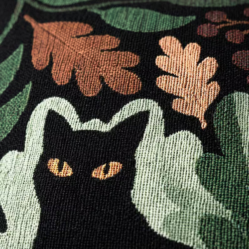 Black Cat & Mushroom Woven Throw Pillow | Gothic Cottagecore
