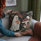 Ghosts & Mushrooms Woven Pillow | Woodland Halloween Decor