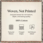 100% cotton jacquard blanket construction and woven-not-printed details