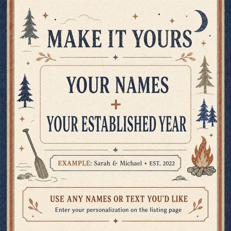 Personalization guide for custom names and established year on the woven blanket