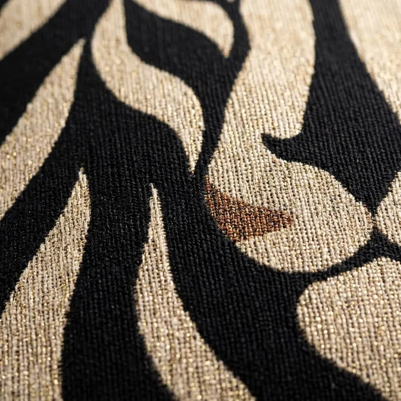 Lion Face Woven Pillow | Black & Beige Safari Decor