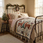 Christmas Deer & Cardinal Woven Blanket | Nordic Folk Art Throw