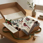 Christmas Deer & Cardinal Woven Blanket | Nordic Folk Art Throw