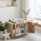Christmas Deer & Cardinal Woven Blanket | Nordic Folk Art Throw