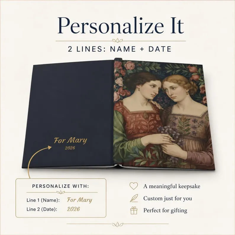 Personalized Sapphic Hardcover Journal | Pre-Raphaelite Lesbian Art