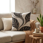 Autumn Leaves Woven Pillow | Black & Cream Fall Decor