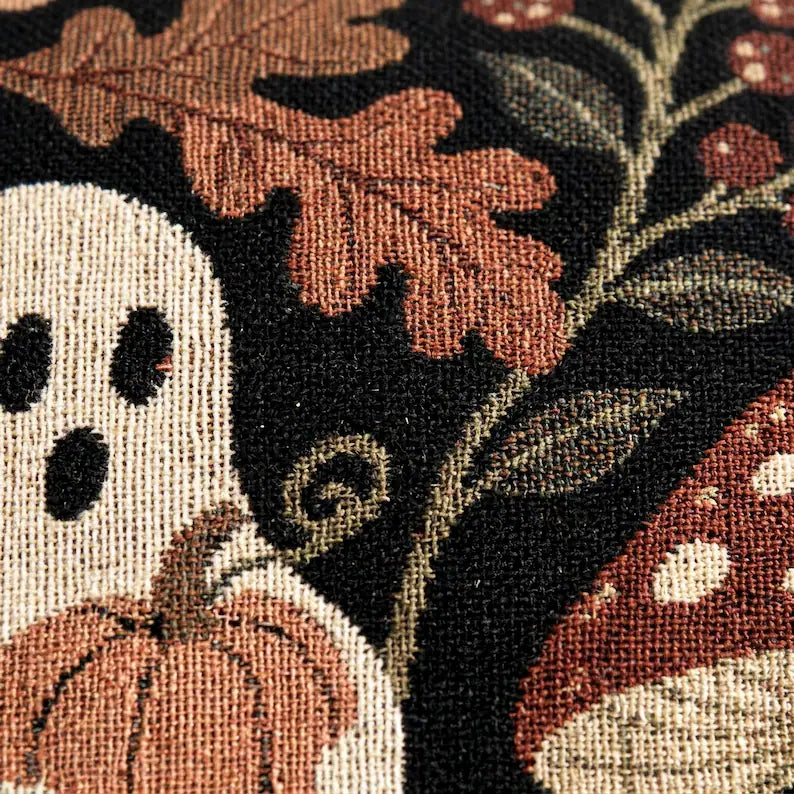Ghosts & Mushrooms Woven Pillow | Woodland Halloween Decor