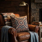 Boho Medallion Woven Pillow | Rust & Navy Kilim Decor