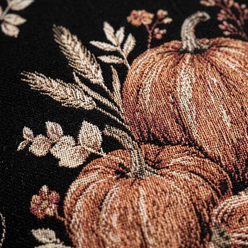 Pumpkin Bouquet Woven Pillow | Gothic Autumn Tapestry