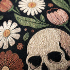 Floral Skull Woven Pillow | Gothic Botanical Tapestry