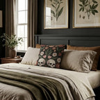 Floral Skull Woven Pillow | Gothic Botanical Tapestry