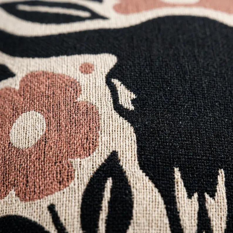 Longhorn Skull Woven Pillow | Western Floral Tapestry Decor