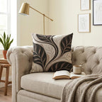 Autumn Leaves Woven Pillow | Black & Cream Fall Decor