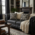Gothic Bat Damask Woven Pillow | Black Halloween Decor