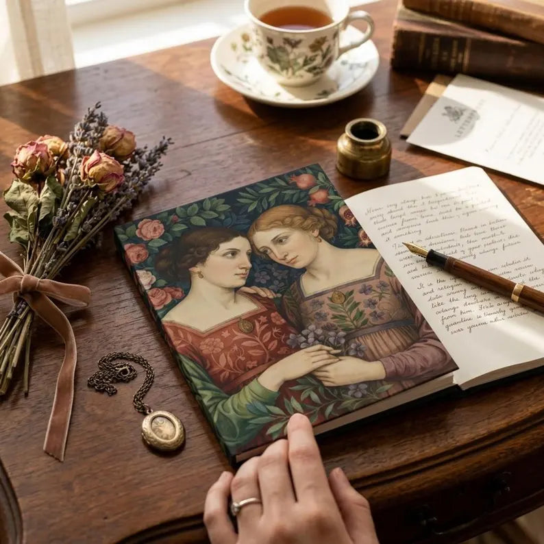 Personalized Sapphic Hardcover Journal | Pre-Raphaelite Lesbian Art