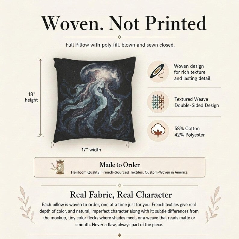 Jellyfish Woven Pillow | Ocean Sea Creature Nautical Home Decor