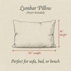 La Catrina lumbar pillow size guide showing 20 inch length and 14 inch height