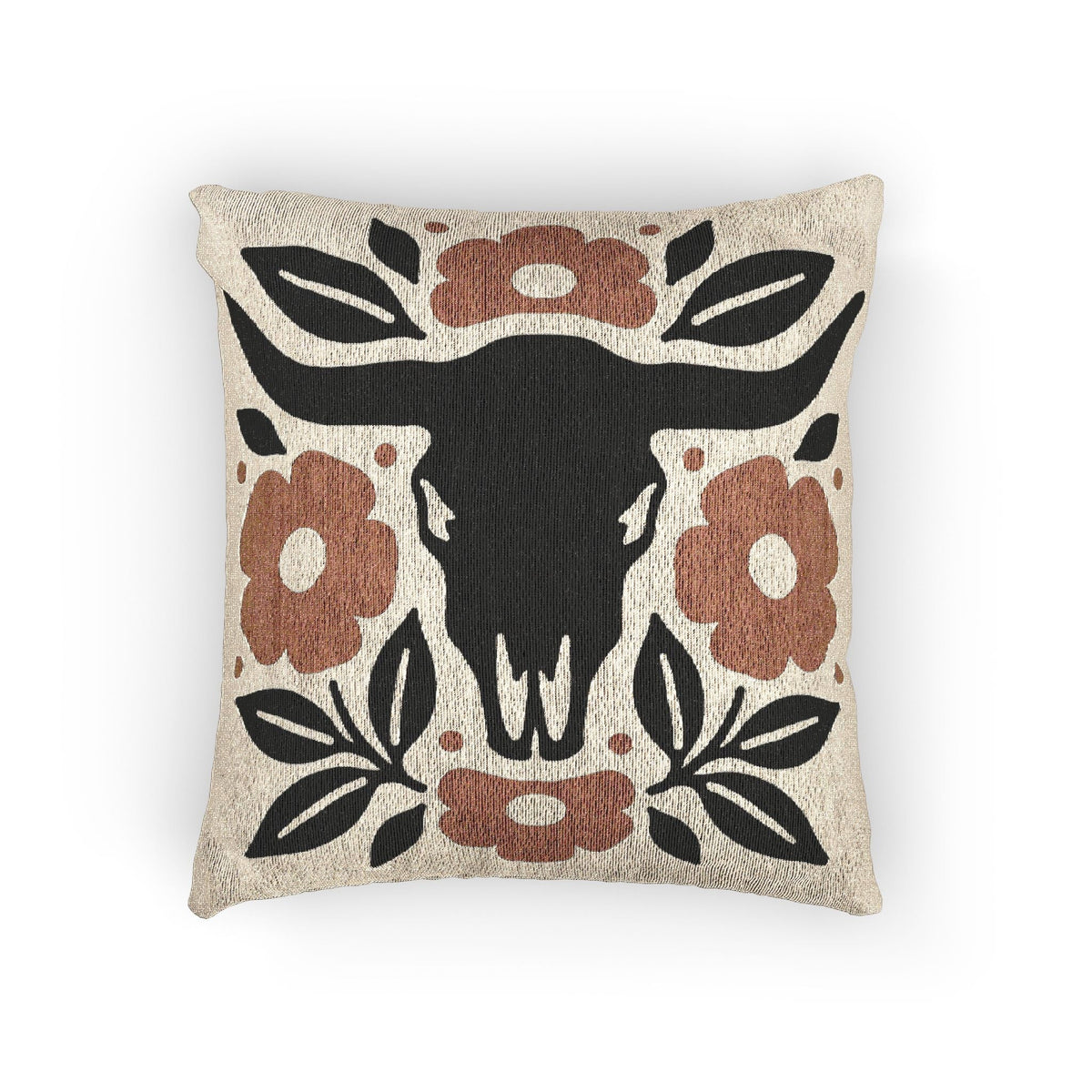 Bull Skull Floral Woven Pillow clean product view