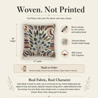 Terracotta botanical woven pillow with symmetrical floral pattern