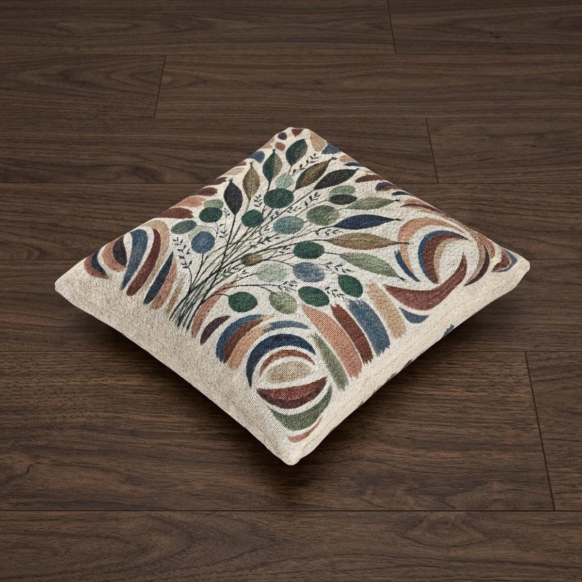 Botanical jacquard woven pillow texture and floral design detail