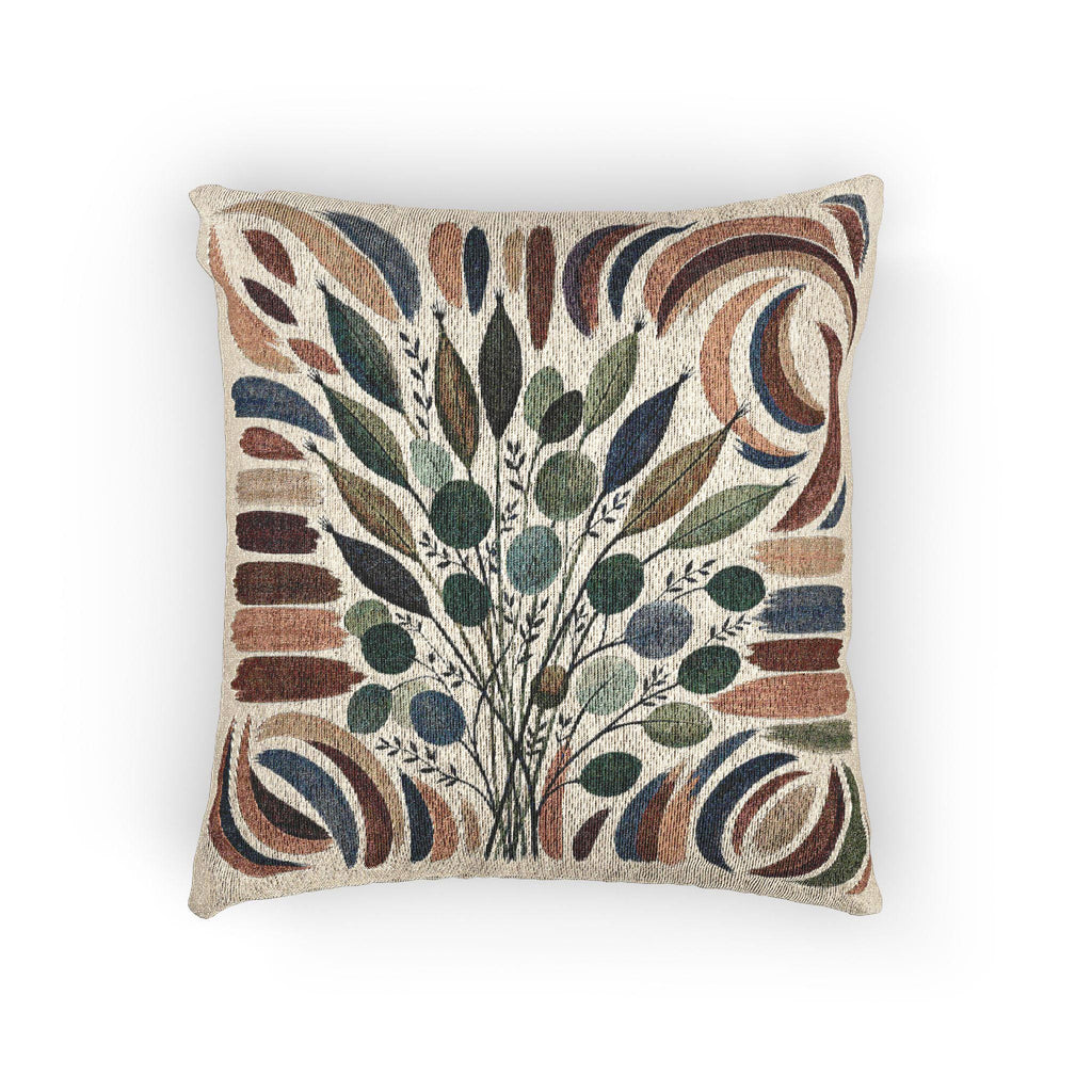 Mid-century botanical floral woven pillow lifestyle view