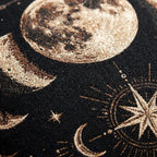 Close-up of the woven texture on the warm bronze moon phases pillow