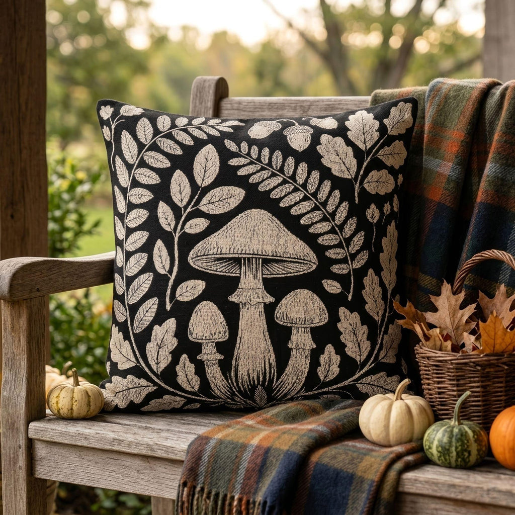 Botanical Mushroom Woven Pillow product detail image