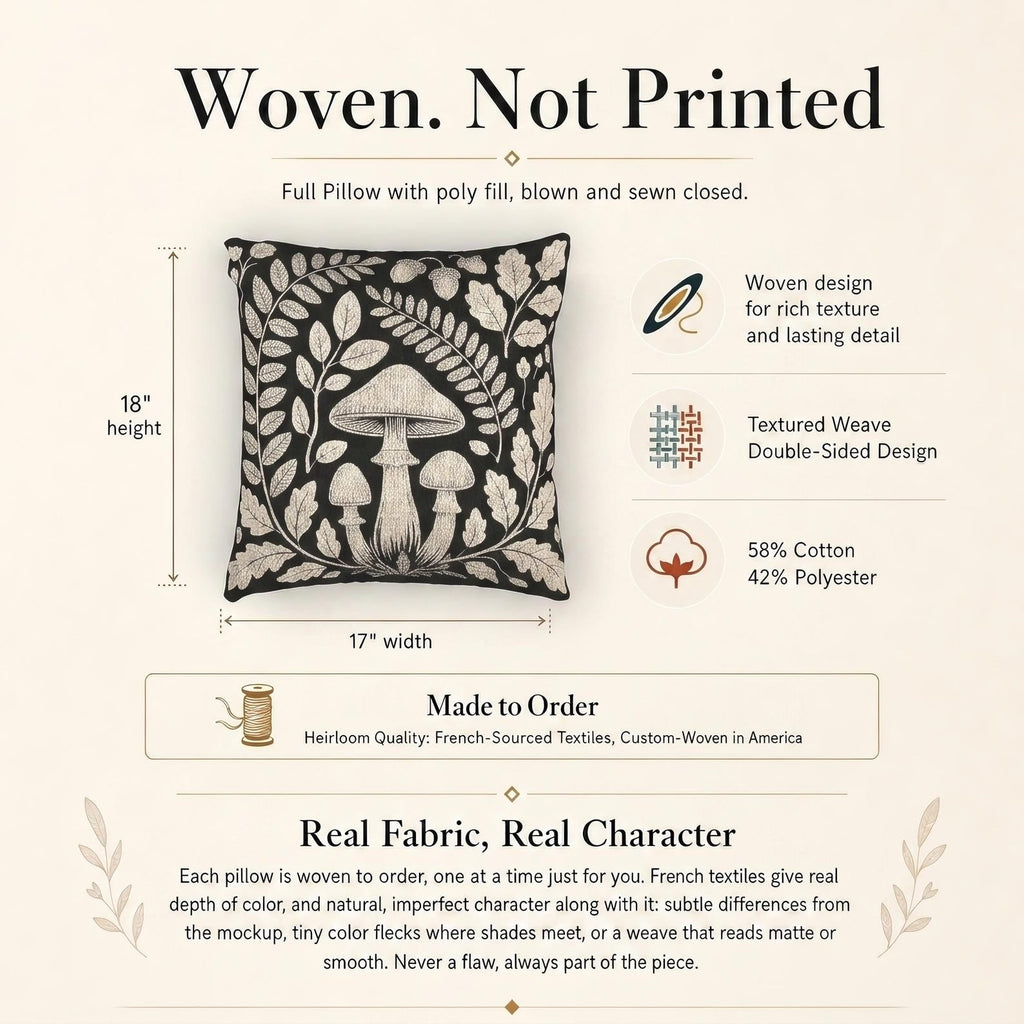 Botanical Mushroom Woven Pillow product detail image