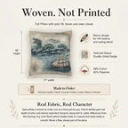 Detail showing the nautical sea monster artwork is woven into the pillow fabric, not printed