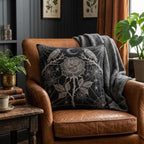 Gothic Raven & Rose Woven Pillow | Spiderweb Floral Decor – image 1