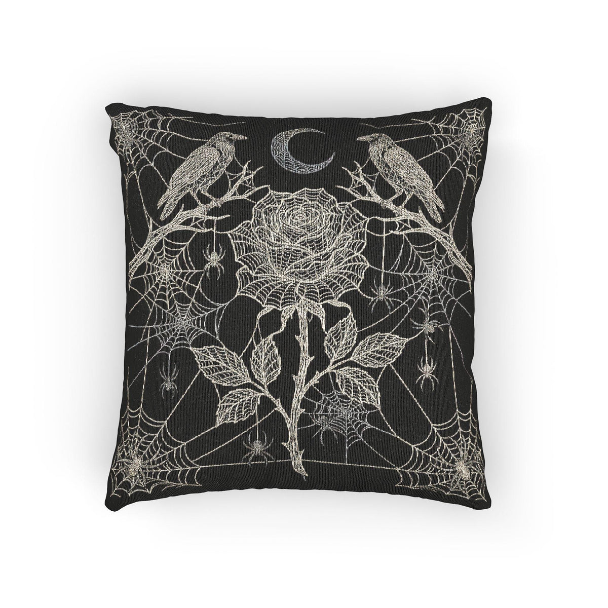 Gothic Raven & Rose Woven Pillow | Spiderweb Floral Decor – image 2