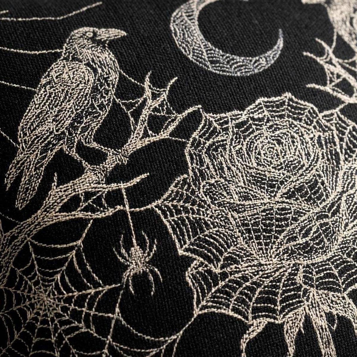Rose Ravens woven pillow texture view