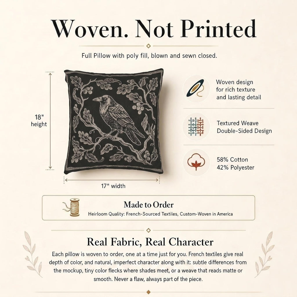 Raven on Branch Woven Pillow product detail image
