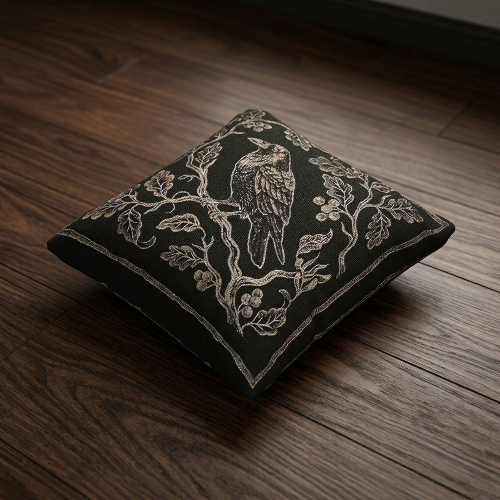 Raven on Branch Woven Pillow product detail image