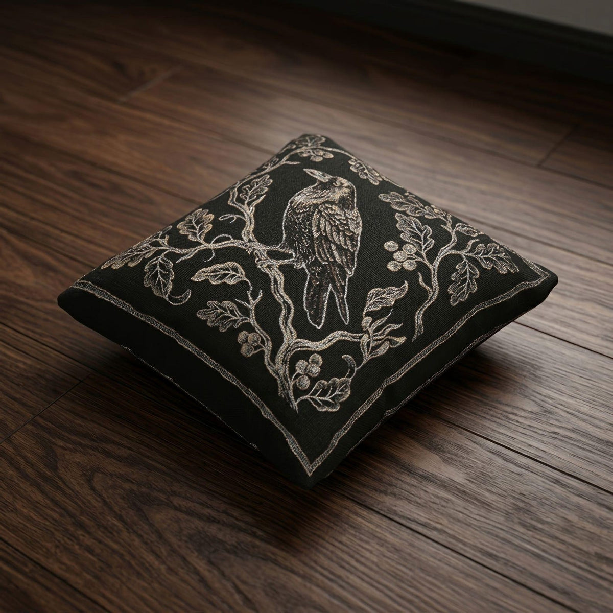 Raven on Branch Woven Pillow product detail image
