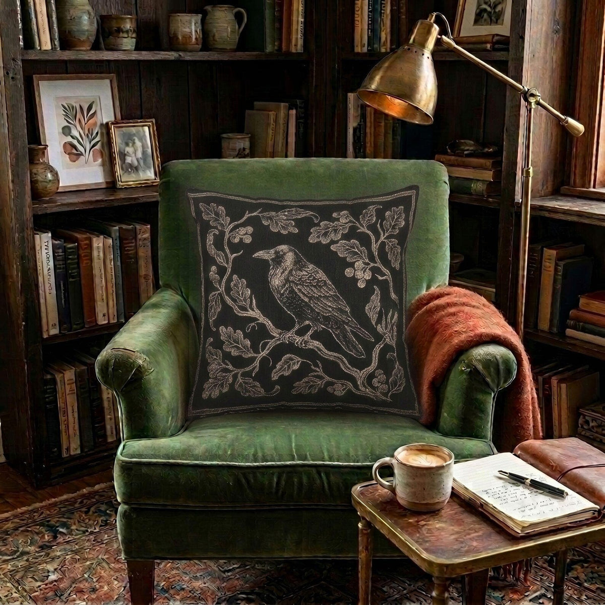 Raven on Branch Woven Pillow product detail image