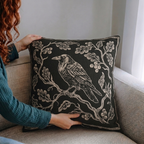 Raven on Branch Woven Pillow | Gothic Tapestry Decor