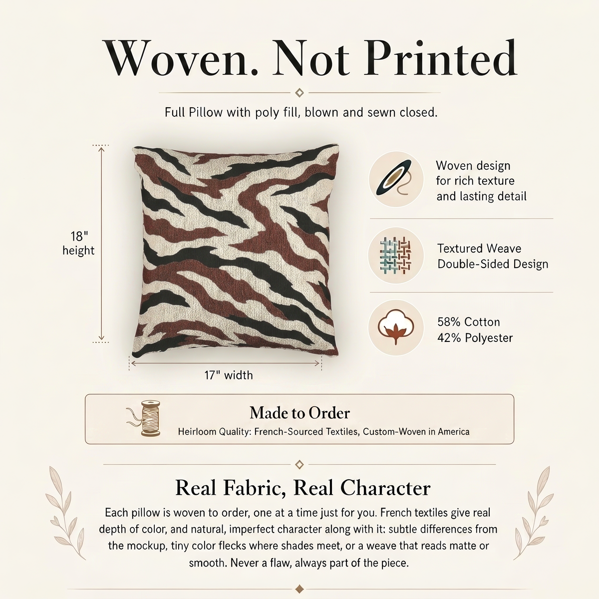 Neutral Zebra Stripe Woven Pillow | Earth Tone Animal Print