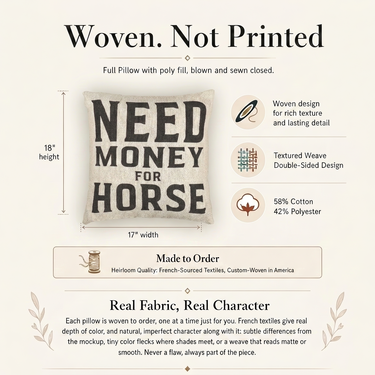Need Money for Horse Woven Pillow | Funny Equestrian Gift
