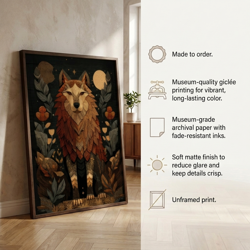 Ancestral Wolf Tapestry Print | Folk Woodland Wall Art