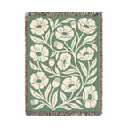 Cotton Woven Blanket Sage Green Throw Cozy Living Room Farmhouse Style Floral Pattern Cream Botanical Fringe Bedding…