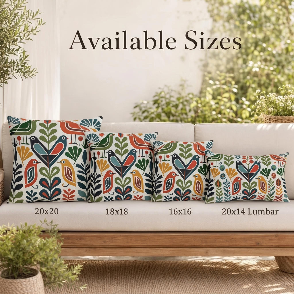 Scandinavian folk bird outdoor pillow with floral pattern — view 6