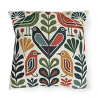 Scandinavian folk bird outdoor pillow with floral pattern — view 7