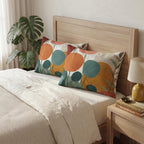 Abstract Floral Illustration Cotton Pillow Sham | Mid Century Botanicals, Orange Teal Yellow