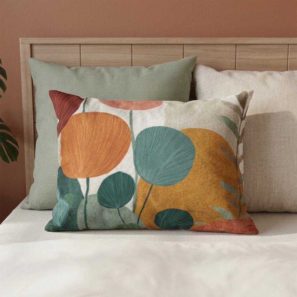 Abstract Floral Illustration Cotton Pillow Sham | Mid Century Botanicals, Orange Teal Yellow