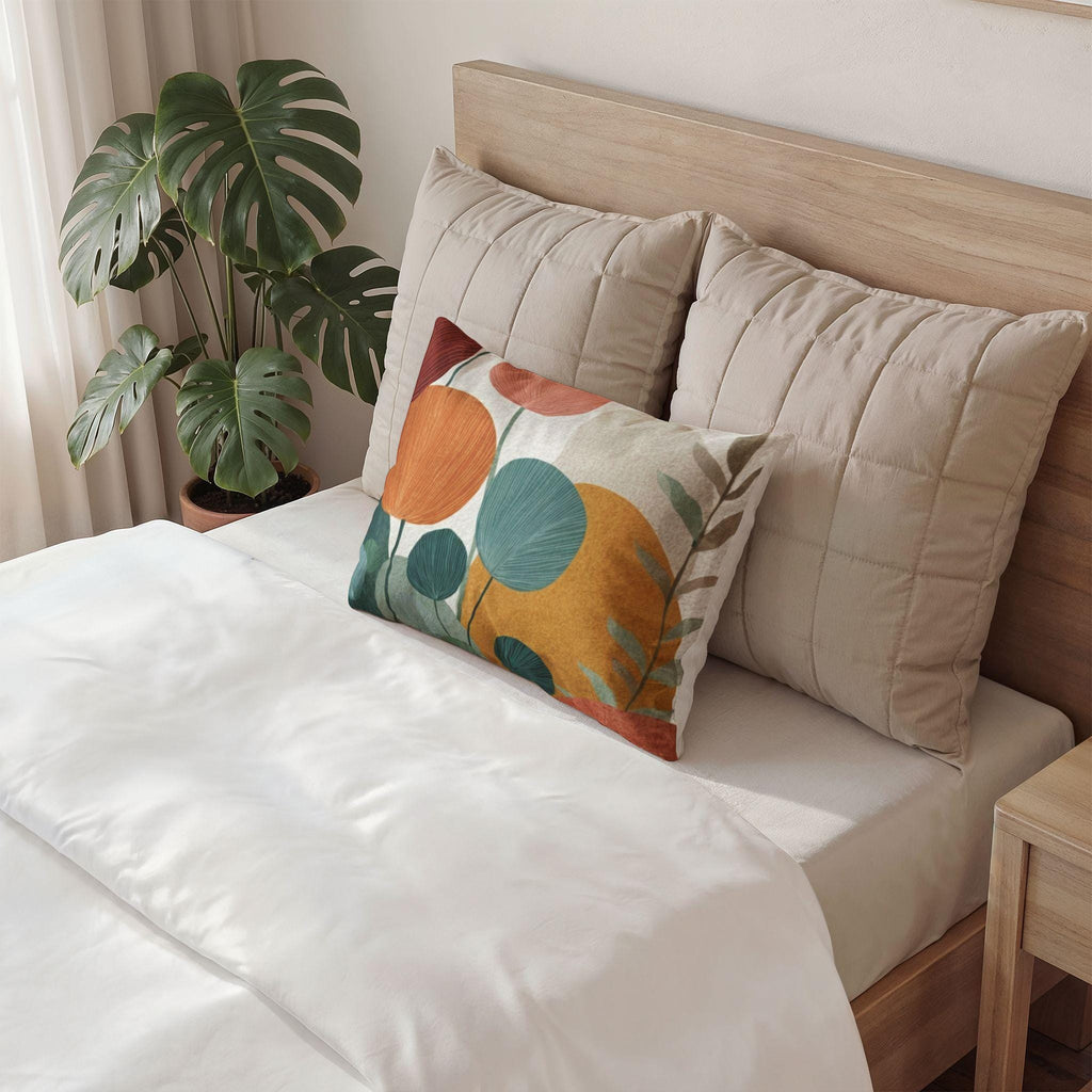Mid Century Modern Botanical Pillow Sham Abstract Floral Orange Teal Cotton