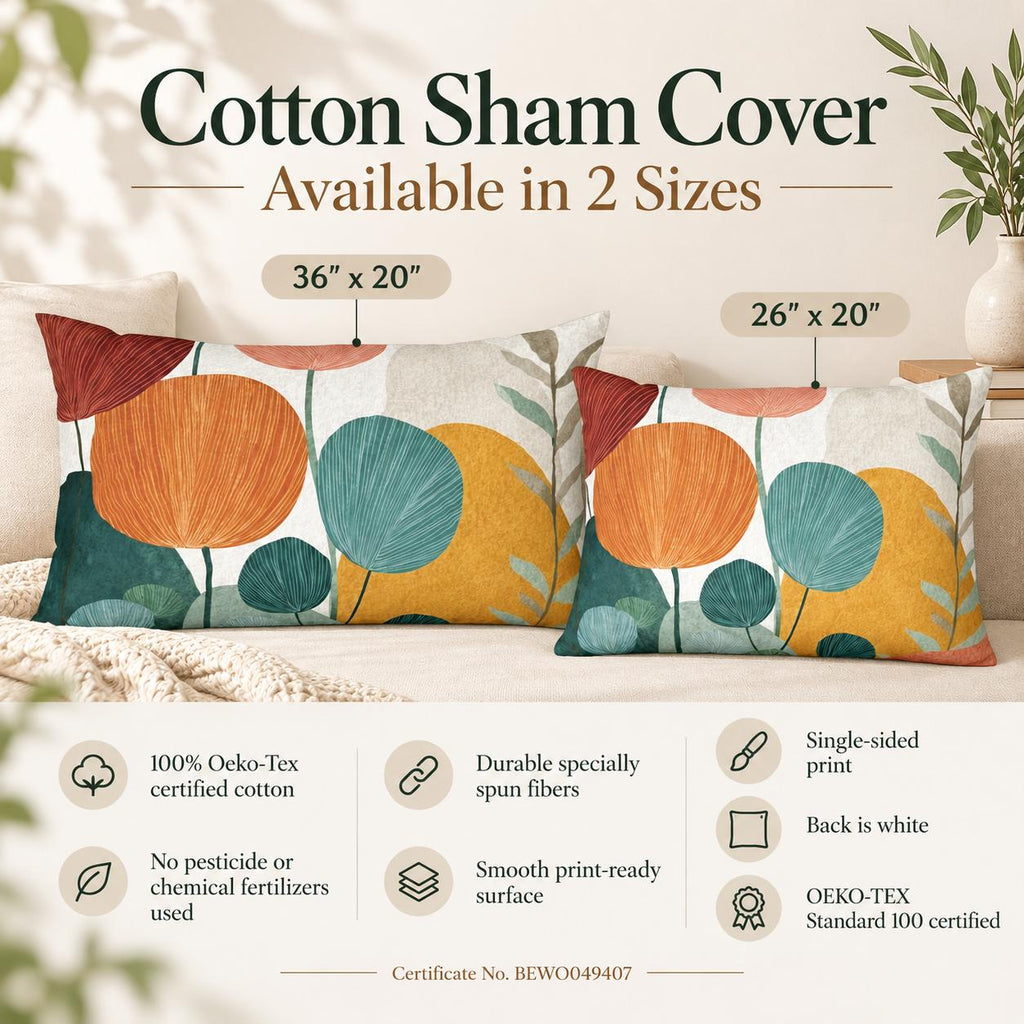 Mid Century Modern Botanical Pillow Sham Abstract Floral Orange Teal Cotton