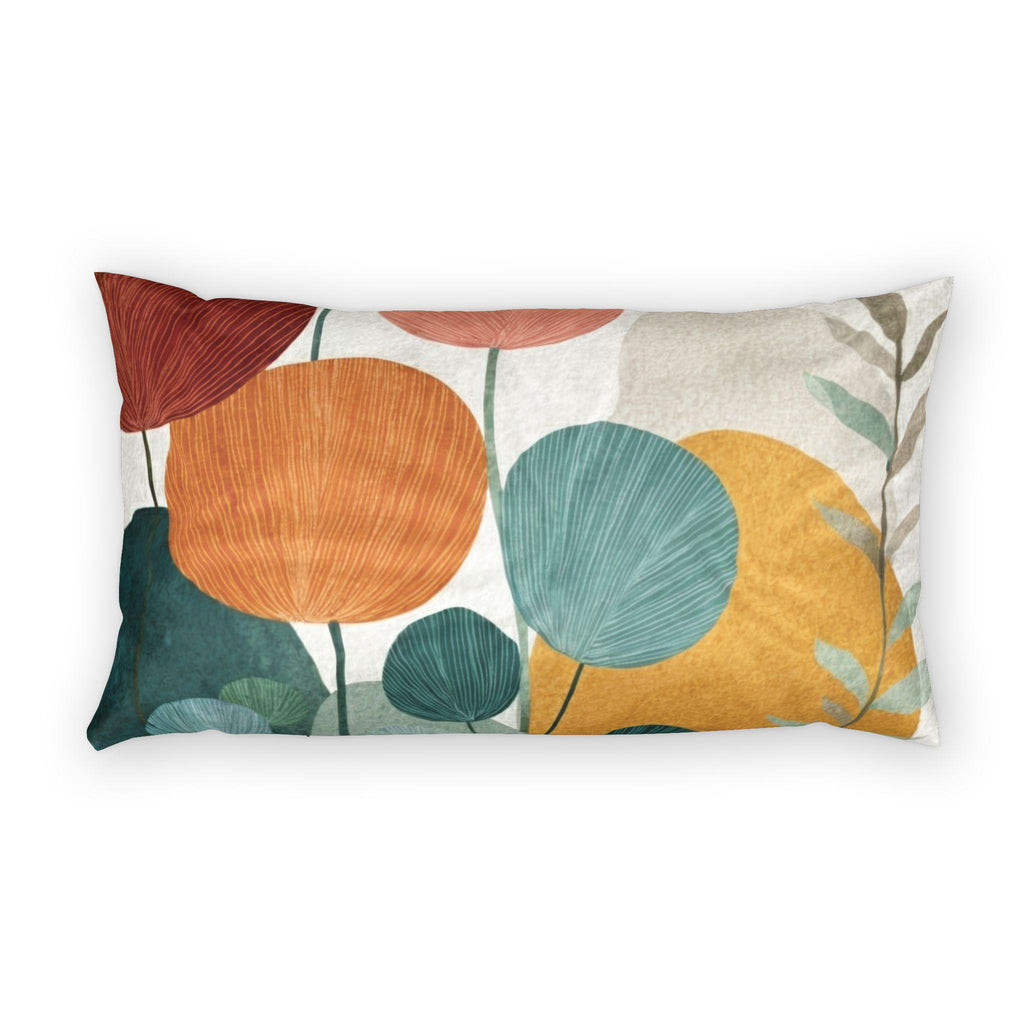 Mid Century Modern Botanical Pillow Sham Abstract Floral Orange Teal Cotton